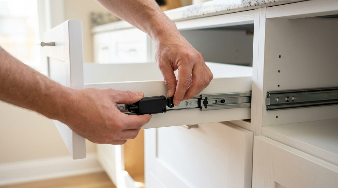 Kitchen drawer not closing smoothly anymore? Replace the damper and runner in 15 minutes